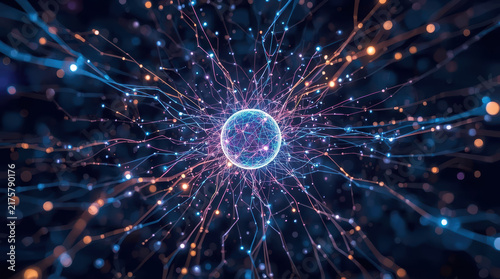 Obraz na płótnie Abstract network sphere with glowing neural pathways suggesting complex philosophical thought