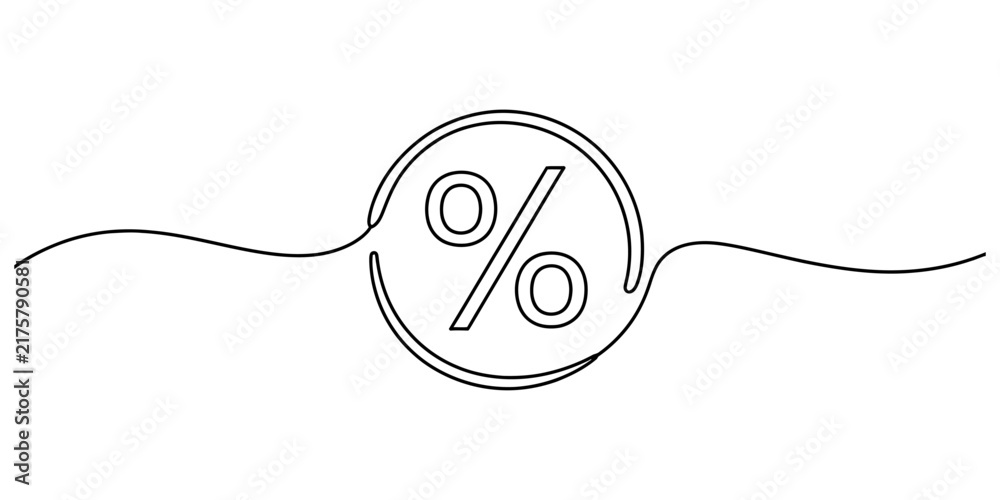 Obraz premium Continuous single line drawing of a percentage sign inside a circle