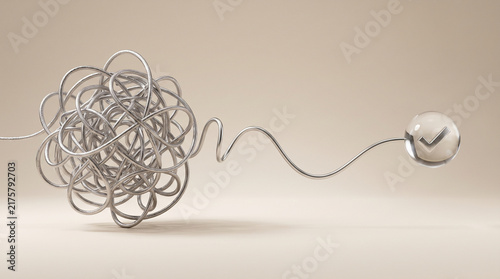 Obraz na płótnie Creative Technology Solution Concept With Tangled Cable And Blue Verification Icon