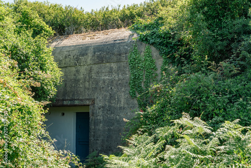 Former World War II concrete bunker covered in vegetation
