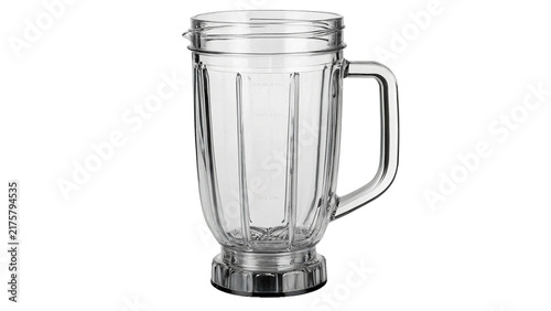 Empty transparent glass blender pitcher jug jar isolated on transparent background for kitchen appliances home cooking.