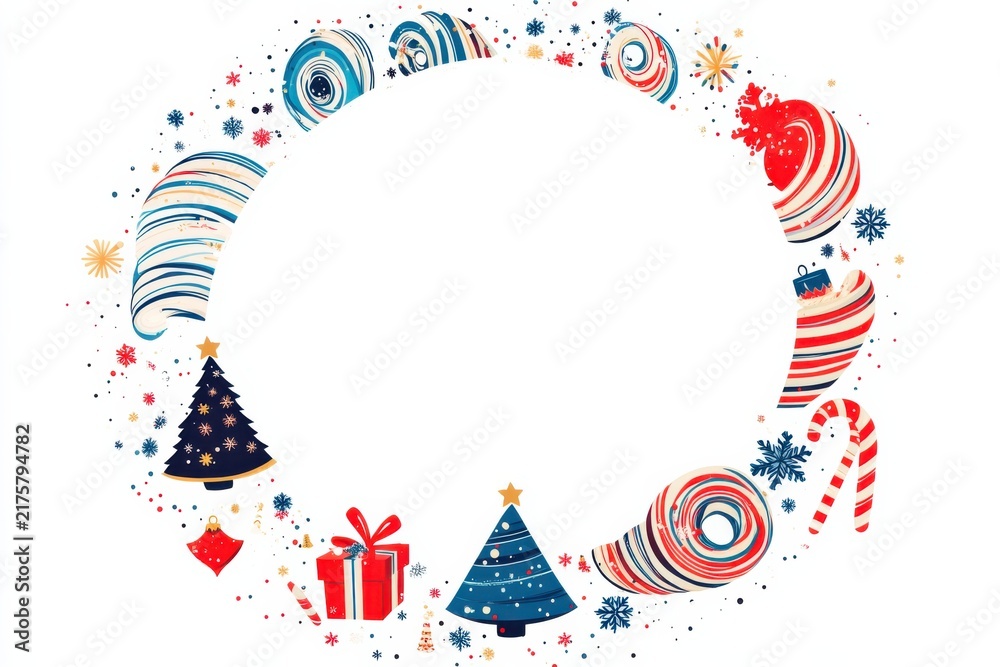 Obraz premium Whirlpool frame a circular frame with whirlpool like elements and a christmas tree for an xmas holiday event