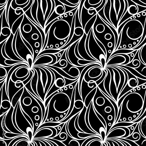 simple seamless black and white floral pattern, texture, design