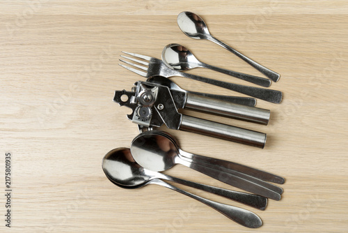 Canvastavla set of kitchen utensils on a wooden table