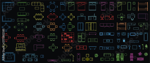Editable CAD Vector Icons of Furniture and Floor Plans