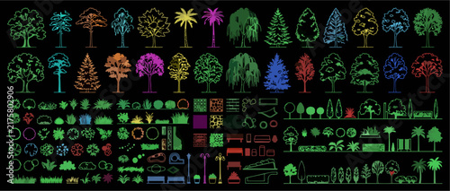 Editable CAD Vector Collection of Trees and Plants for Architecture