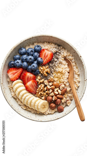 Healthy Oatmeal Breakfast Bowl with Fresh Fruits Nuts and Chia Seeds