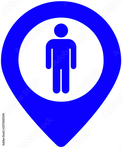Blue location pin with person icon isolated on transparent PNG background