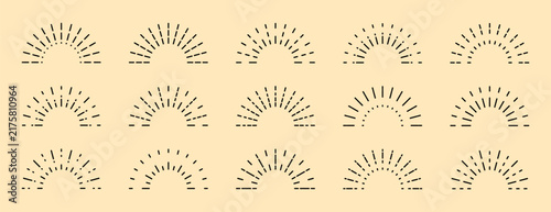 Fotografie Set of boho half sunrise line icons with various retro, geometric, and radiating