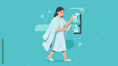 Woman Organizing Information on a Bulletin Board, Transparent Background