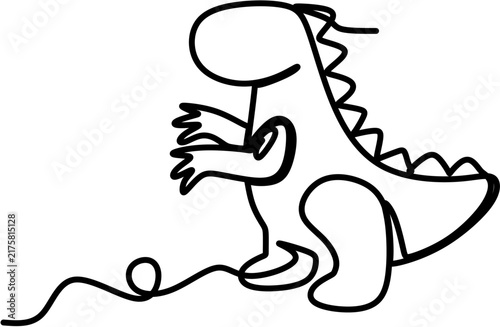 Continuous line drawing of cute dinosaur character, minimalist t-rex vector illustration lineart