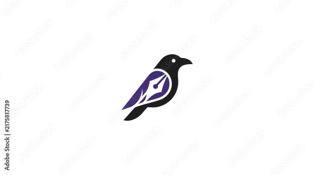Naklejka premium Raven logo with pen nib.