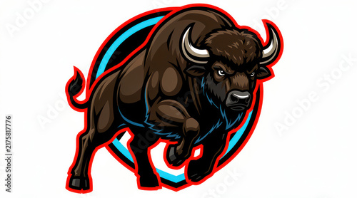 Aggressive charging bull mascot logo illustration