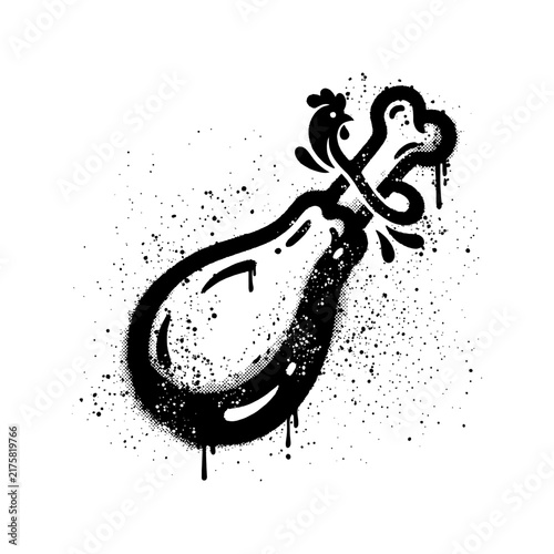 Graffiti Style Fried Chicken Drumstick Vector Art with Spray Paint Drips