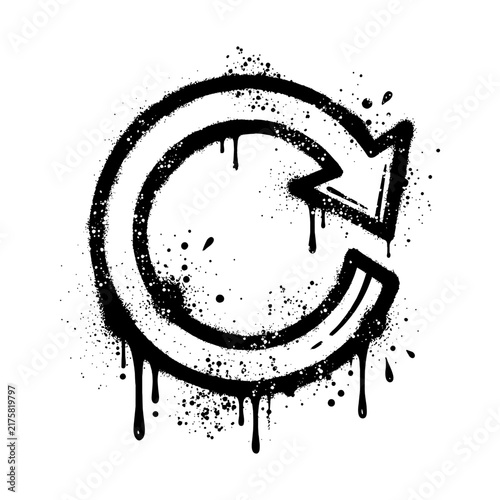 Black Graffiti Refresh Arrow Symbol Vector Illustration with Paint Drips Texture