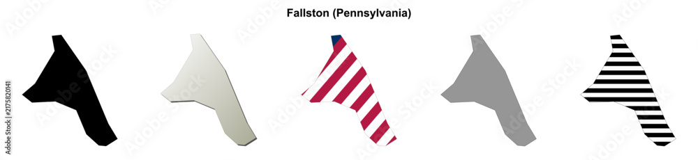 Obraz premium Fallston (Pennsylvania) blank outline map set