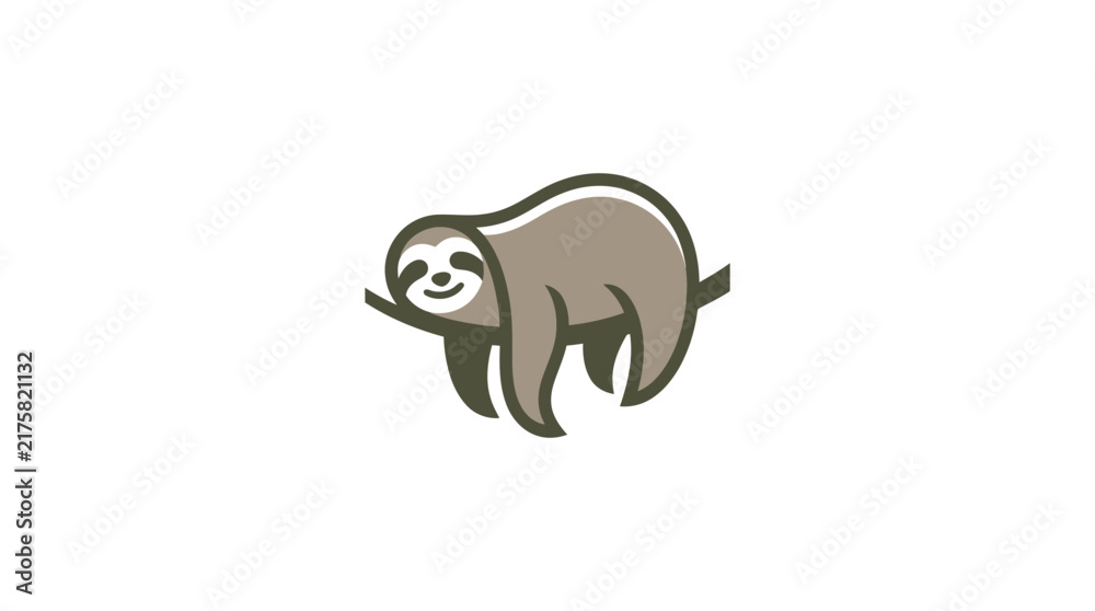 Naklejka premium Sloth hanging on branch icon for relaxed lifestyle.