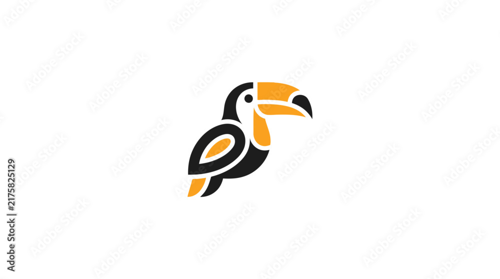 Naklejka premium Toucan logo with vibrant yellow wing accents.