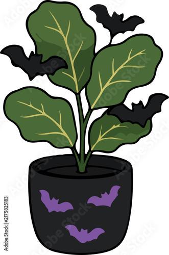 Halloween Plant in Bat Decorated Pot