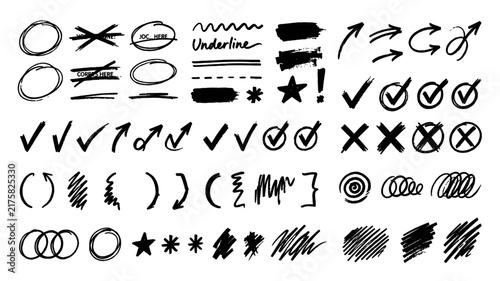 Hand Drawn Correction Scribbles Underlines Arrows Ink Doodle Vector Set