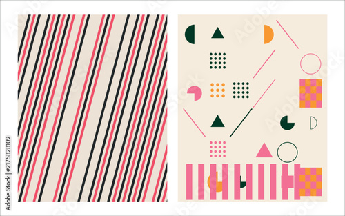 Diagonal stripe pattern and abstract geometric layout with pink and green accents for contemporary projects.