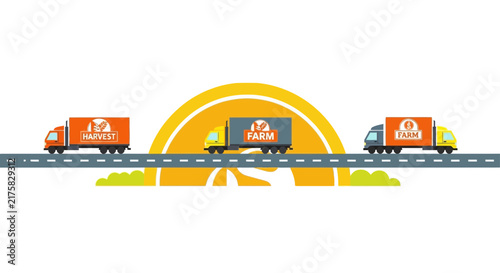 Agricultural Harvest Trucks Logistics and Food Supply Chain Agribusiness Vector Illustration