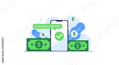 Successful Money Refund on Smartphone Flat Vector Illustration