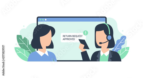 Customer Support Agent Approving Product Return Request Online Flat Vector Illustration
