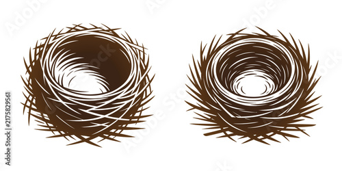 Bird nests vector illustration set