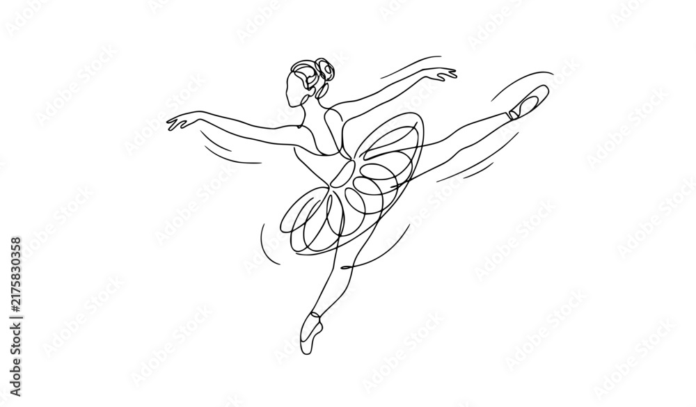 Obraz premium Dynamic Female Ballet Dancer Continuous One Line Doodle Vector Art Keywords: