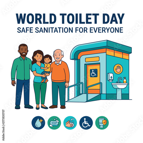 World Toilet Day Concept with Safe Sanitation Facility and Family