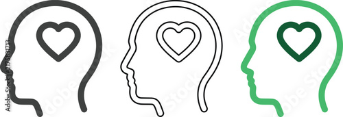 Human head and heart silhouette icons for mental health and wellness design.