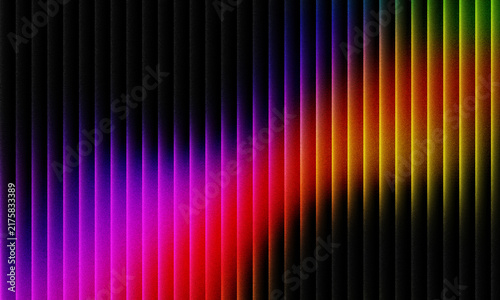 Abstract Glowing Rainbow Gradient Light Wave Behind Dark Vertical Stripes Pattern Background With Grainy Noise Texture For Modern Digital Graphic Art Design Projects