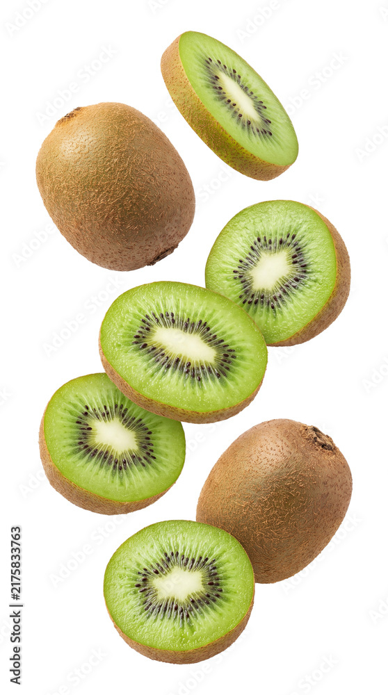 Naklejka premium Falling kiwi fruits isolated on transparent background