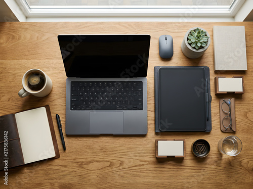 office desk with laptop