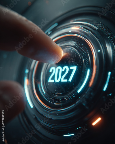 Hand press 2027 digital button, business growth 2027 concept generated.AI
