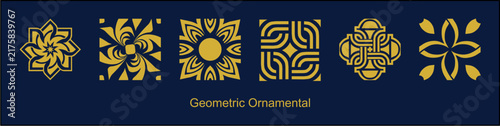 Set of Geometric Ornamental Tile Vector Icons, Abstract Mandala Floral Motifs Isolated on White Background