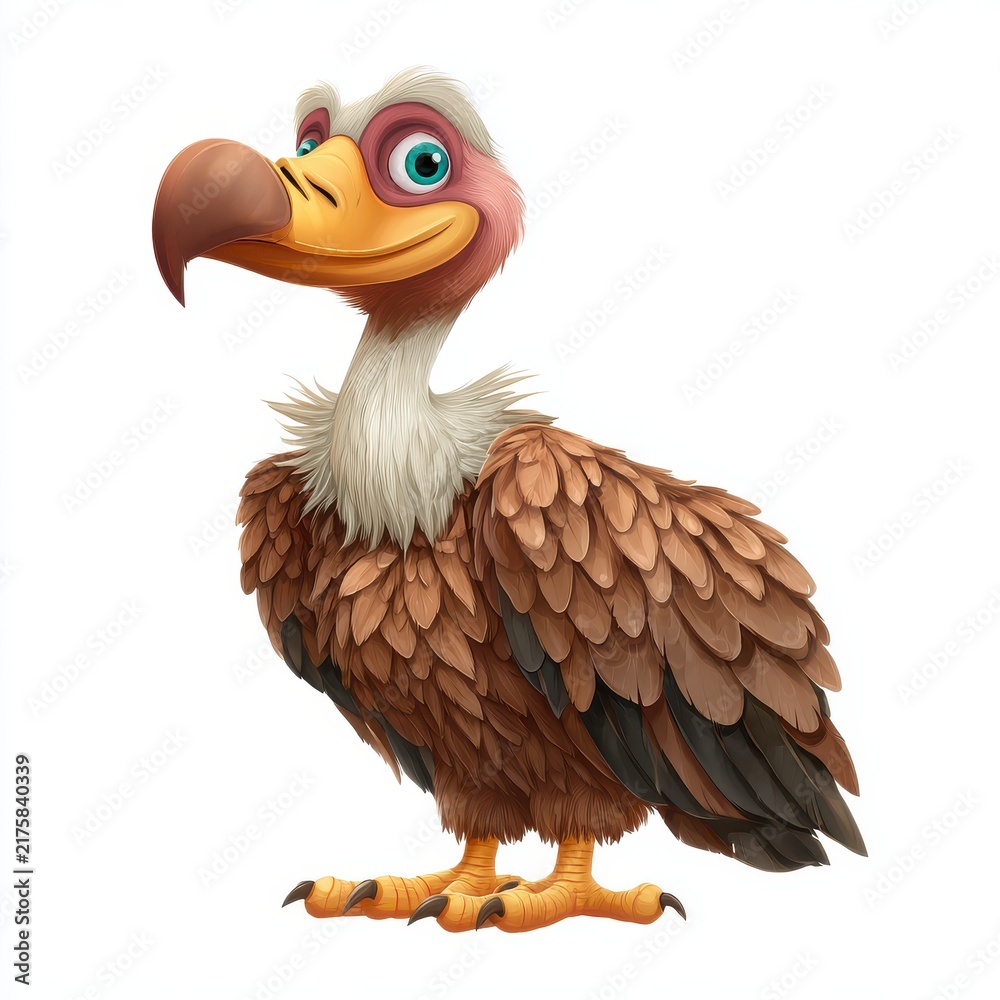 Obraz premium Cute Cartoon Vulture Illustration With Brown Feathers And Large Curved Beak Isolated On White
