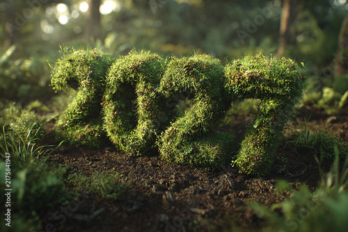 Lush green grass 2027 number forest concept eco friendly, new year environment concept generated.AI