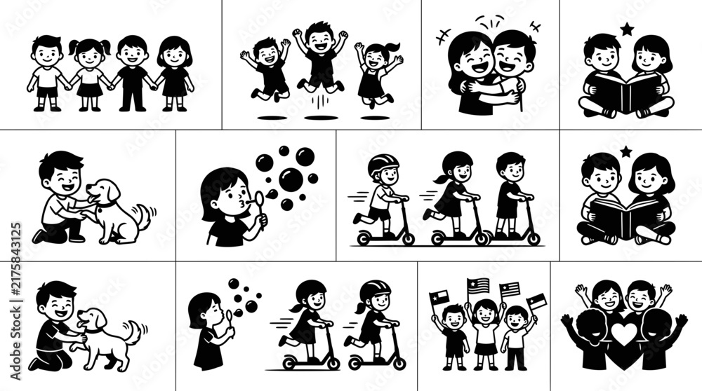 Fototapeta premium Happy Kids Activities and Friendship Elements