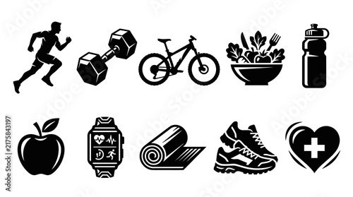 Fitness Sports Health and Active Lifestyle Icons Set