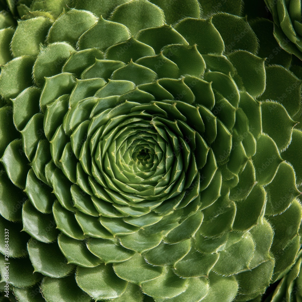 Fototapeta premium A close look at a succulent rosette reveals its green layers and unique shape in soft light. The organic pattern captures attention.