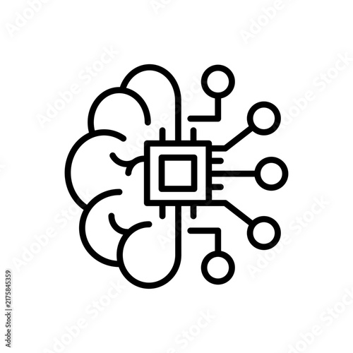 AI brain chip processor artificial intelligence neural network line icon