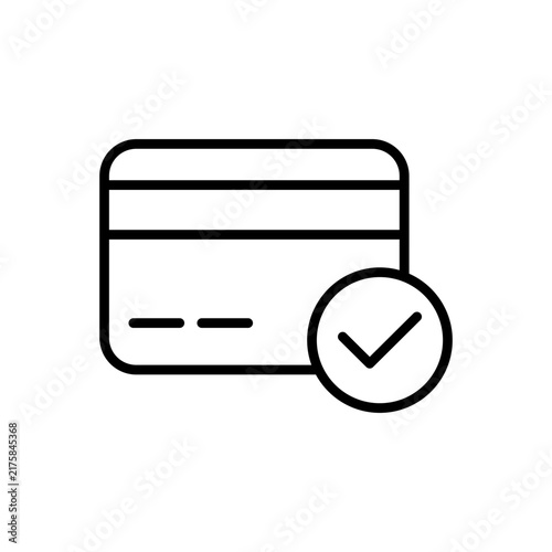 Credit card checkmark verified secure payment line icon