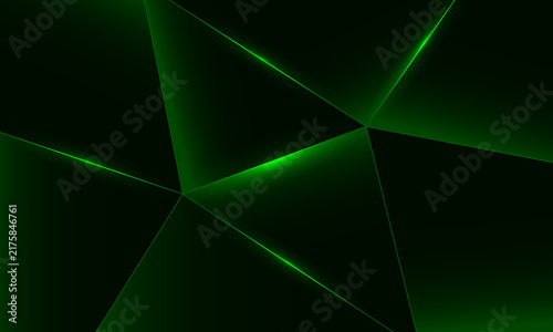 Green triangle background with neon effect. Futuristic light background, high-tech innovation, corporate business presentation.