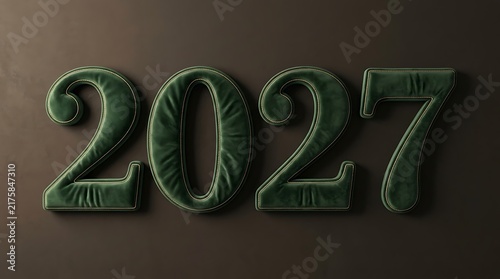 Dark green 3d render of the year 2027 with a textured metallic appearance