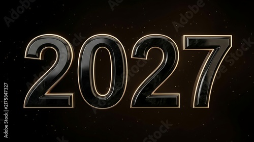 Dramatic metallic rendering of the year 2027 against a dark black background