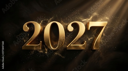 Dramatic golden 2027 new year celebration with smoke and light effects