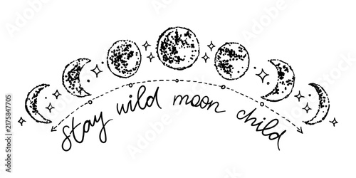 Boho moon phases illustration with 