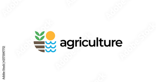 Minimalist Agriculture Logo Vector Design with Leaf Sun Wave and Soil Icons